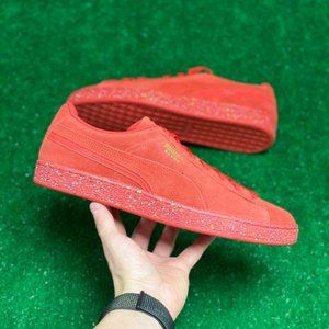 Puma Suede Mono Triplex Mens Speckled Shoes Red 386852-02 NEW Size 10.5